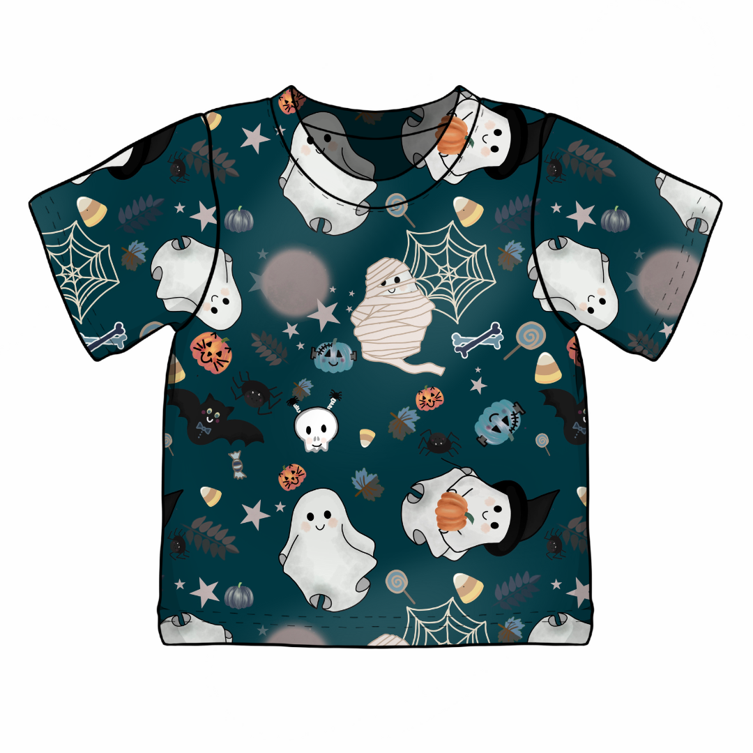 Ghosties – Handmade Halloween Kids Clothing | Custom Order | Cotton jersey perfect for kids leggings, rompers, T-shirts and dresses