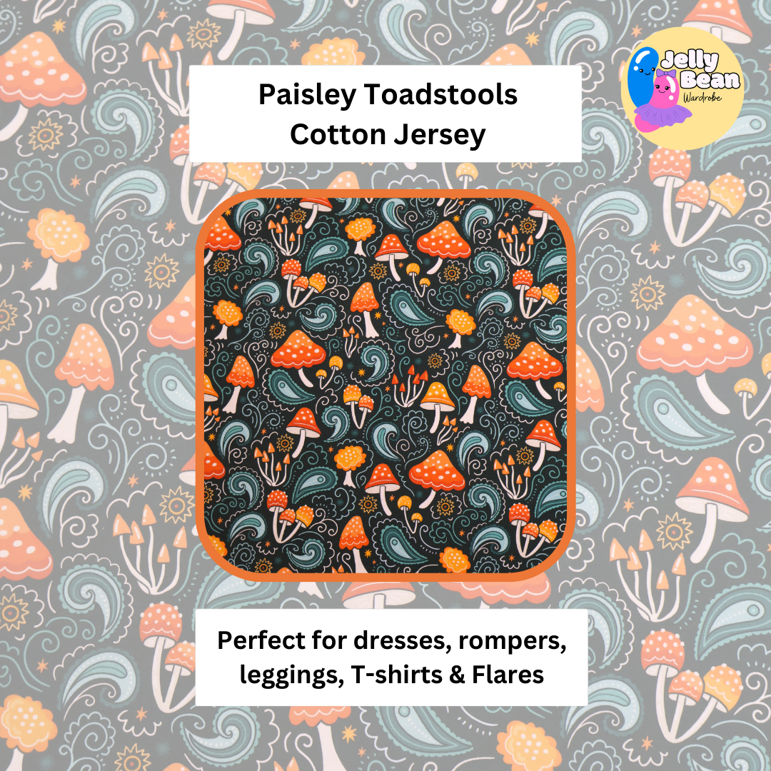 Paisley Toadstools - Jersey perfect for kids clothing - dresses, rompers, leggings, T-shirts, Flares