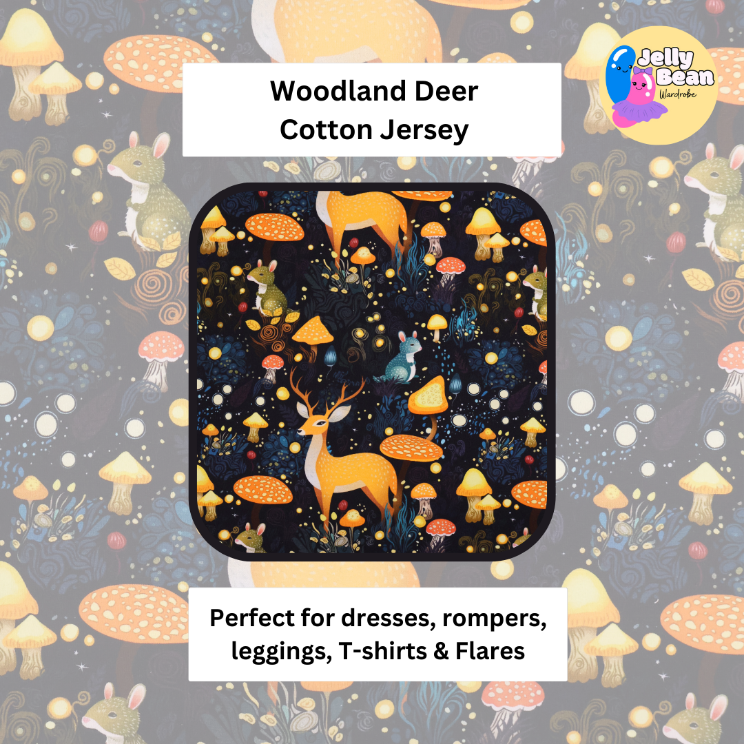 Woodland Deer - Jersey perfect for kids clothing - dresses, rompers, leggings, T-shirts, Flares