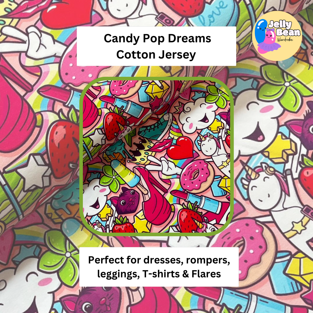 Candy Pop Dream - Jersey perfect for kids clothing - children's dresses, rompers, leggings, T-shirts, Flares