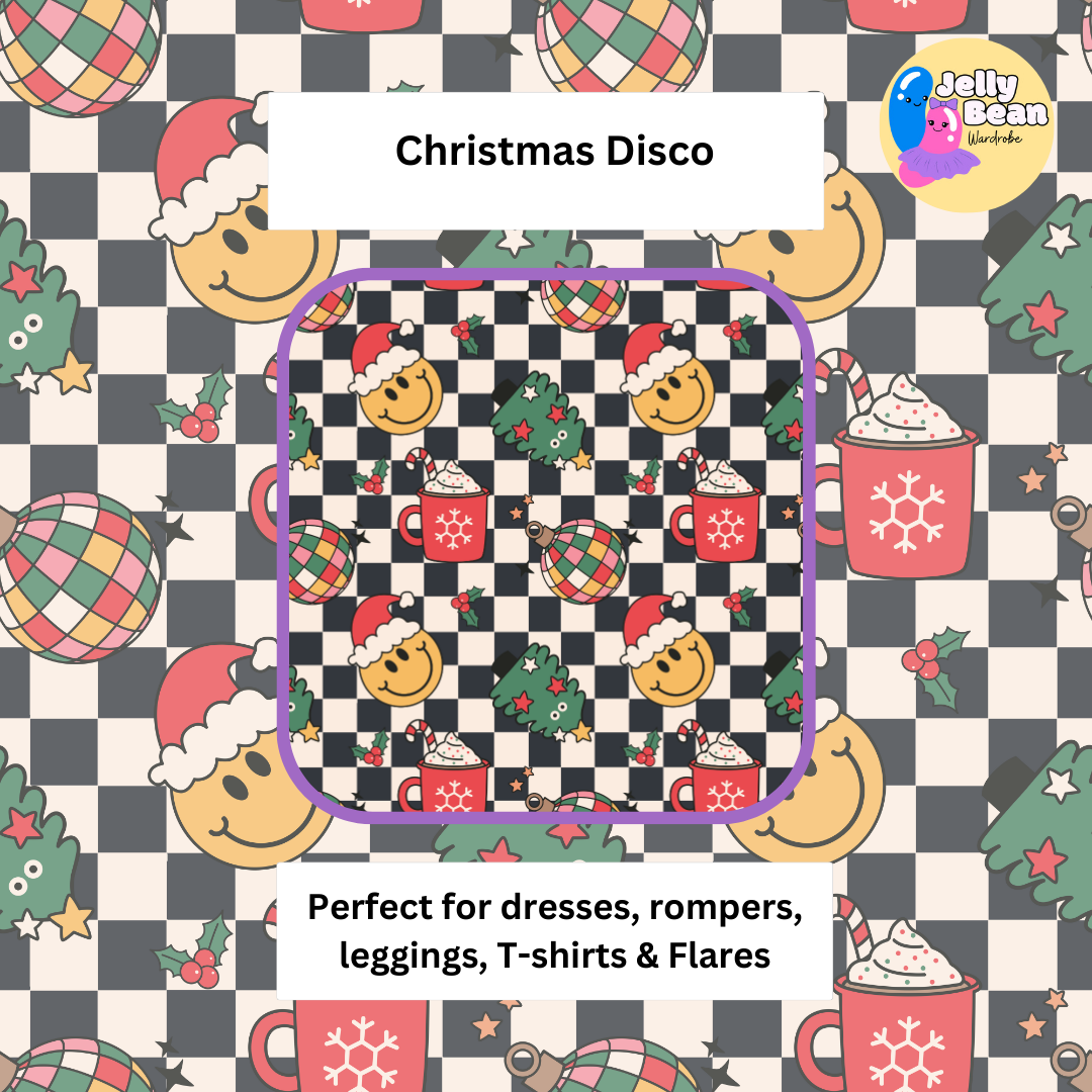 Christmas Disco Exclusive Print Cotton Jersey Perfect For Kids leggings, T-shirts, Dresses, Rompers and Accessories
