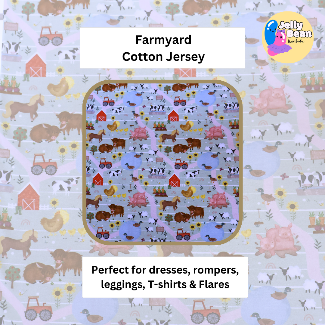 Farmyard animal - Jersey perfect for kids clothing - dresses, rompers, leggings, T-shirts, Flares