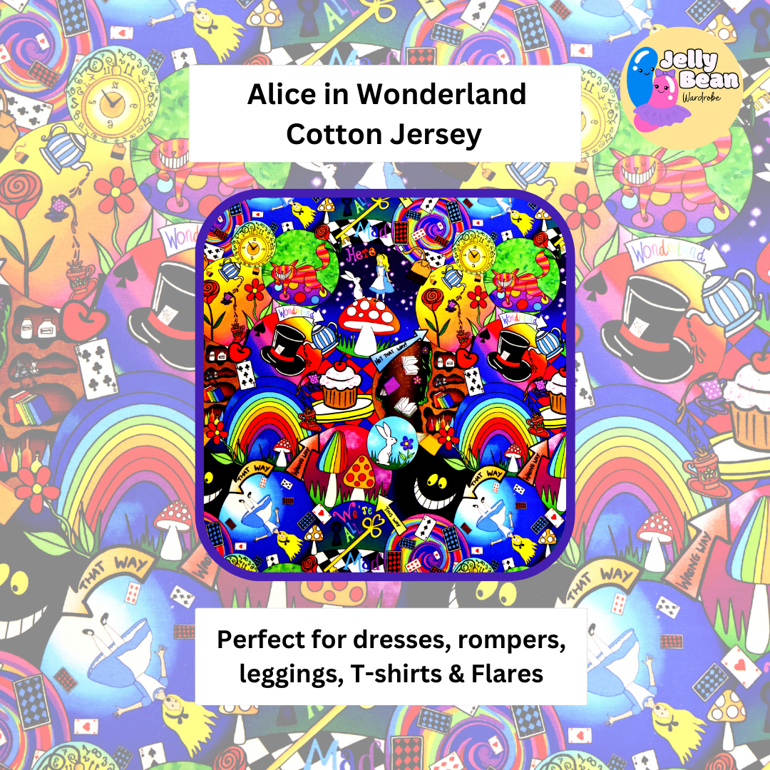 Wonderland - Jersey perfect for kids clothing - dresses, rompers, leggings, T-shirts, Flares