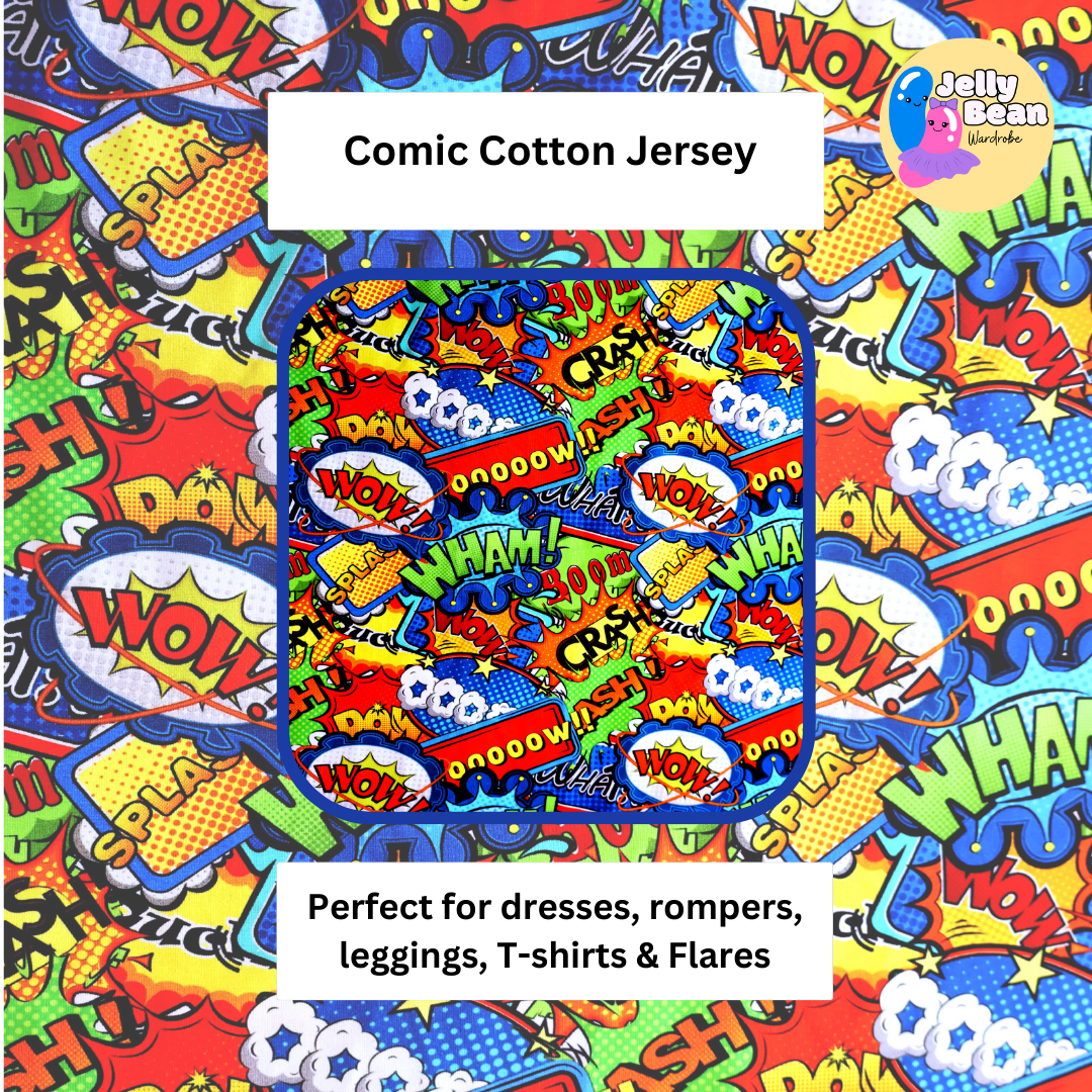 Comic (NEW!) - Jersey perfect for kids clothing - children's dresses, rompers, leggings, T-shirts, Flares