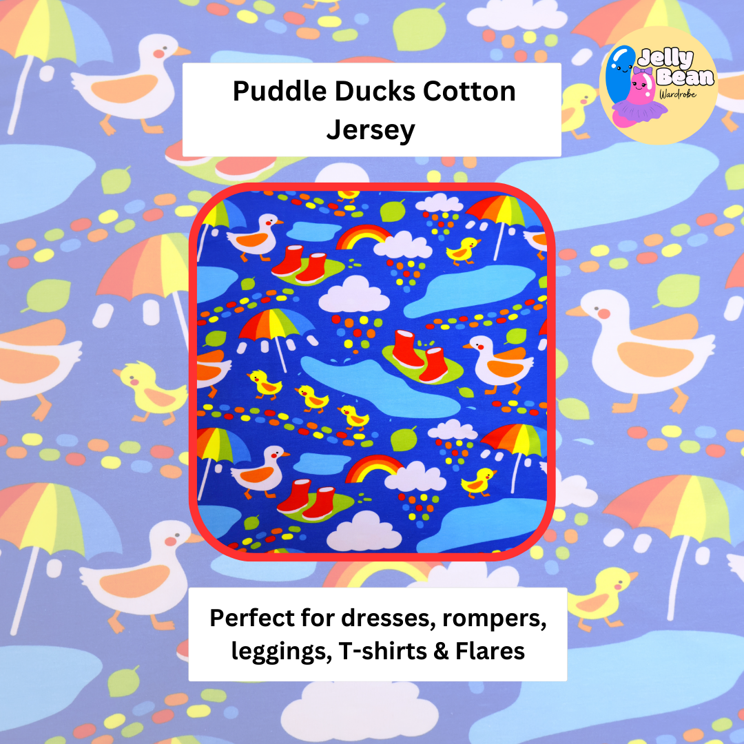Puddle Ducks - Jersey perfect for kids clothing - dresses, rompers, leggings, T-shirts, Flares