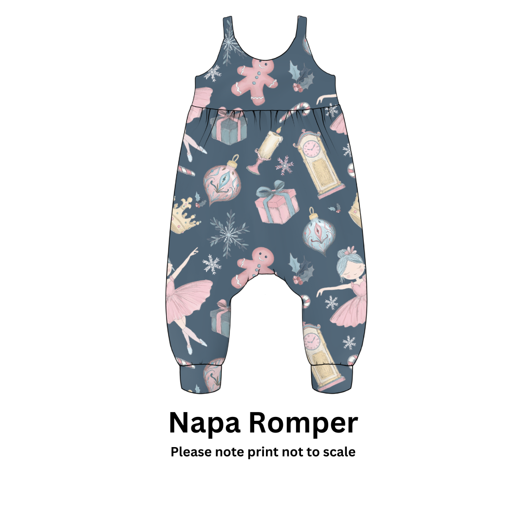 Children's napa romper with Ballerina Christmas festive pattern