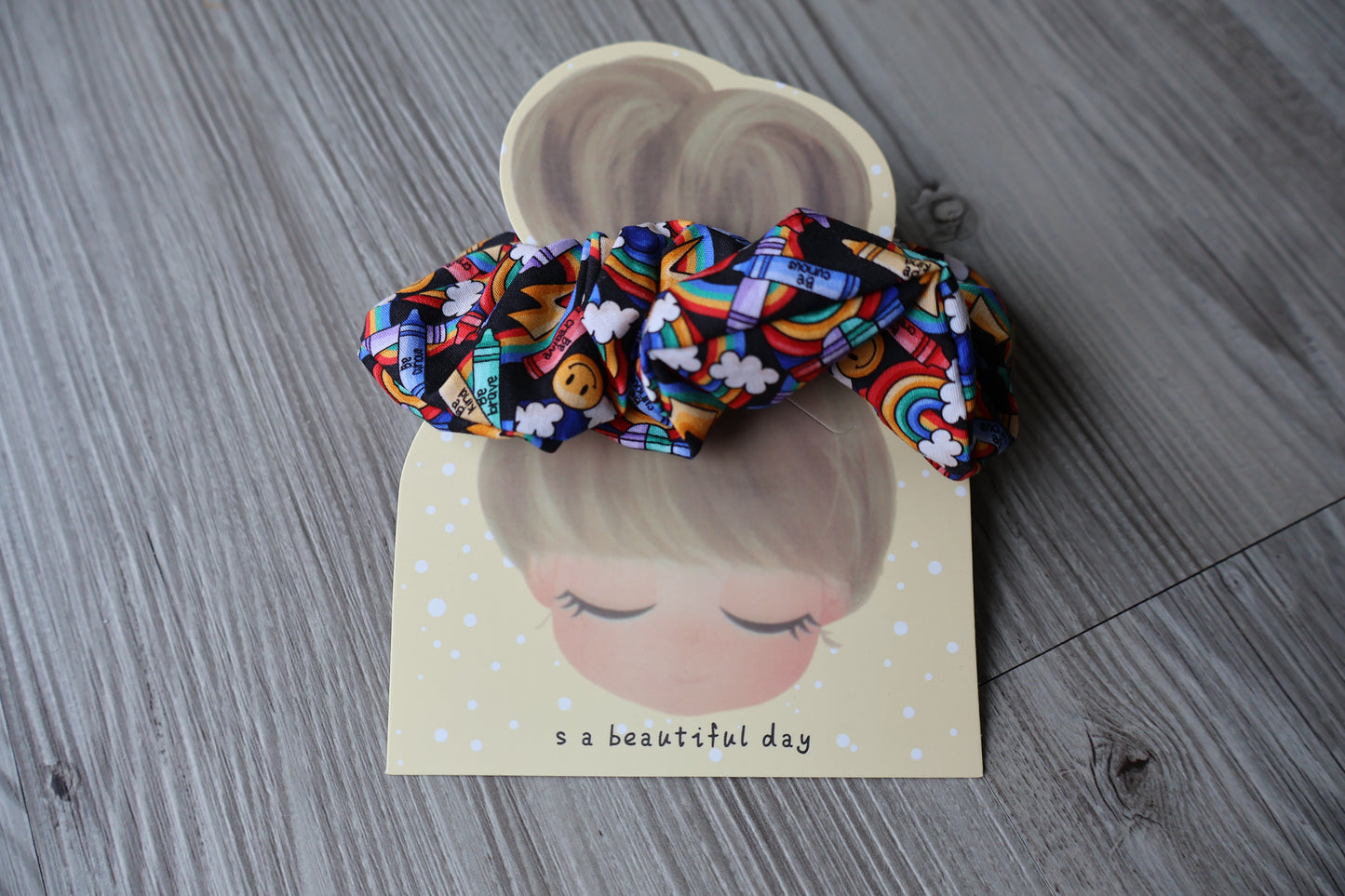 Rainbow Crayon Scrunchie, hair tie