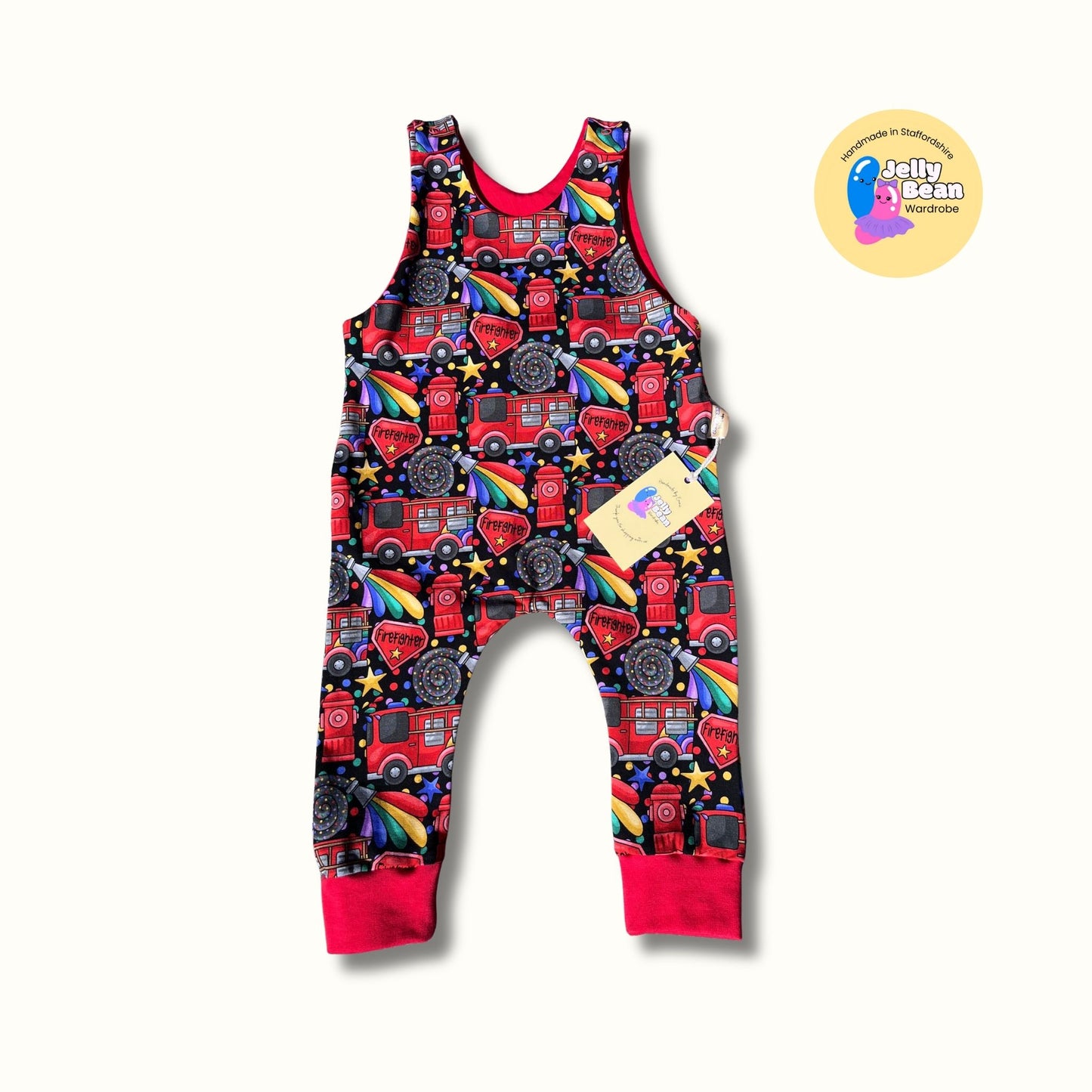 Baby romper - fire engine romper - Handmade UK