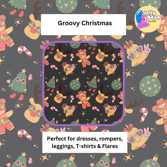 Groovy Christmas exclusive print Cotton Jersey perfect for kids leggings, T-shirts, Dresses, Rompers and Accessories