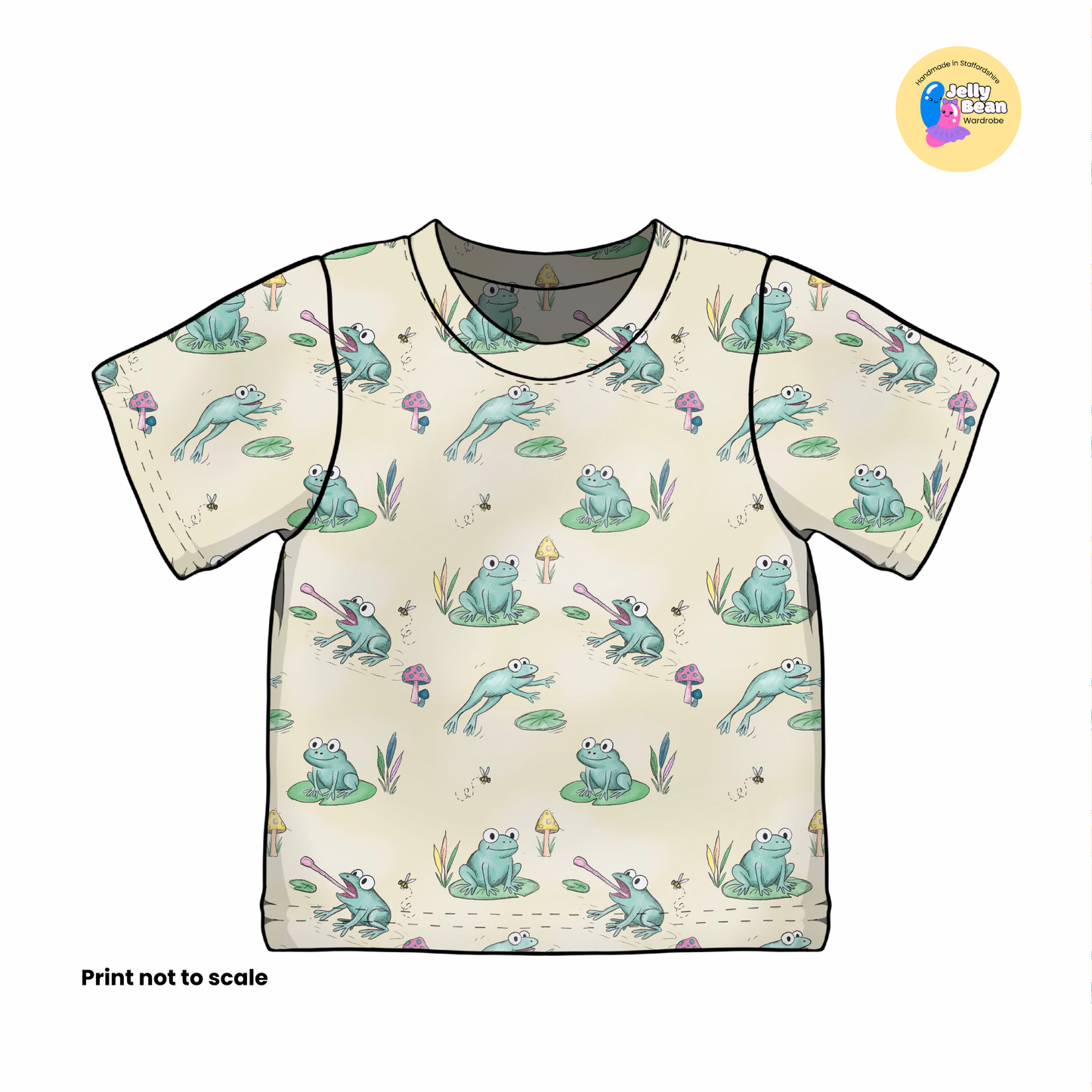 Pond Life Frog Print Fabric – Handmade Baby & Children’s Clothing (Dresses, Rompers, T-Shirts UK)