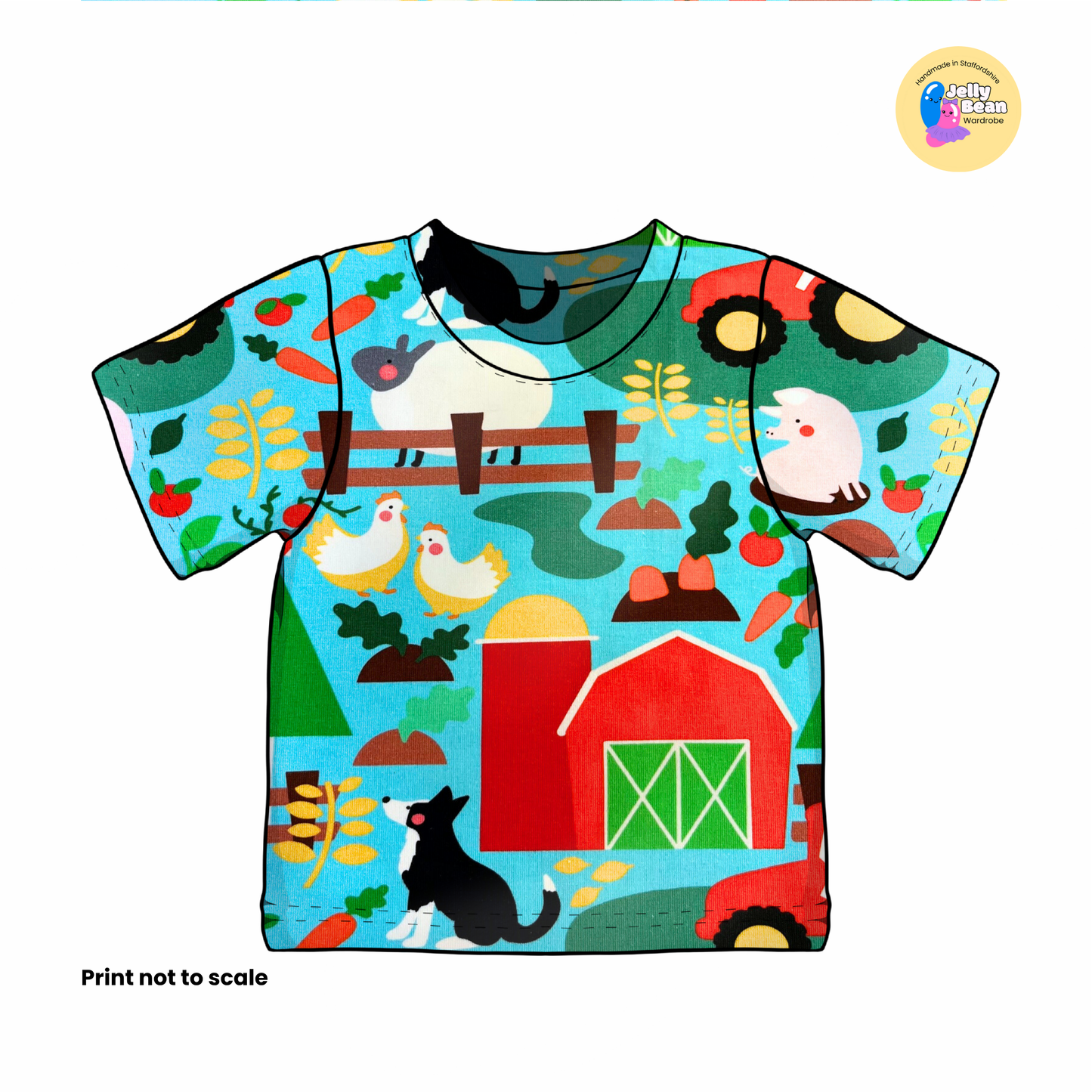 Farm yard Bright  - Jersey perfect for kids clothing - children's dresses, rompers, leggings, T-shirts, Flares