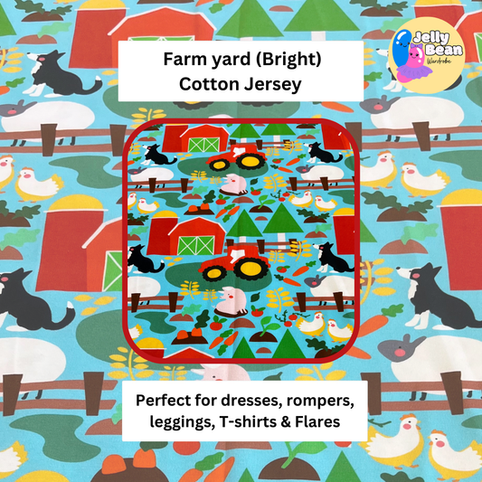 Farm yard Bright (NEW!)  - Jersey perfect for kids clothing - children's dresses, rompers, leggings, T-shirts, Flares