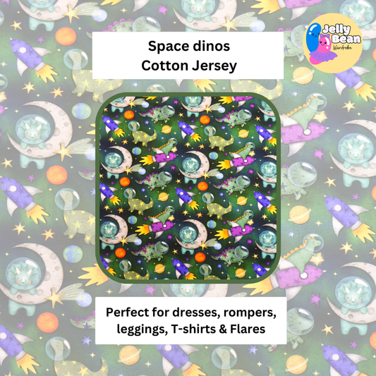 Space Dinosaurs - Jersey perfect for kids clothing - dresses, rompers, leggings, T-shirts, Flares