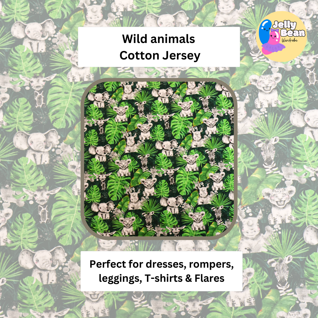 Wild animals  - Jersey perfect for kids clothing - dresses, rompers, leggings, T-shirts, Flares