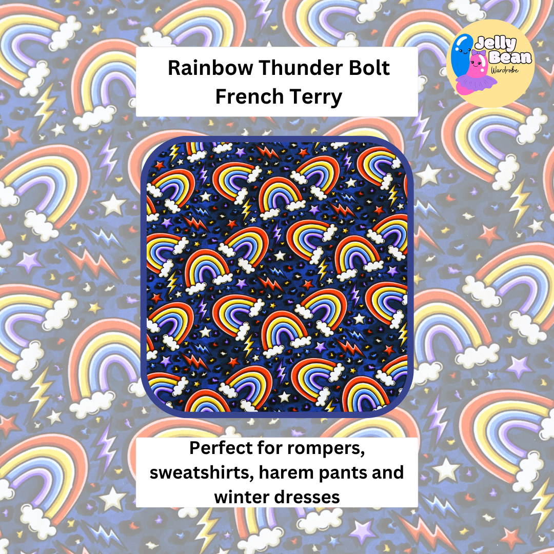 Rainbow thunder bolt - French Terry perfect for kids clothing – Rompers, Sweatshirts, Harem pants, Dresses