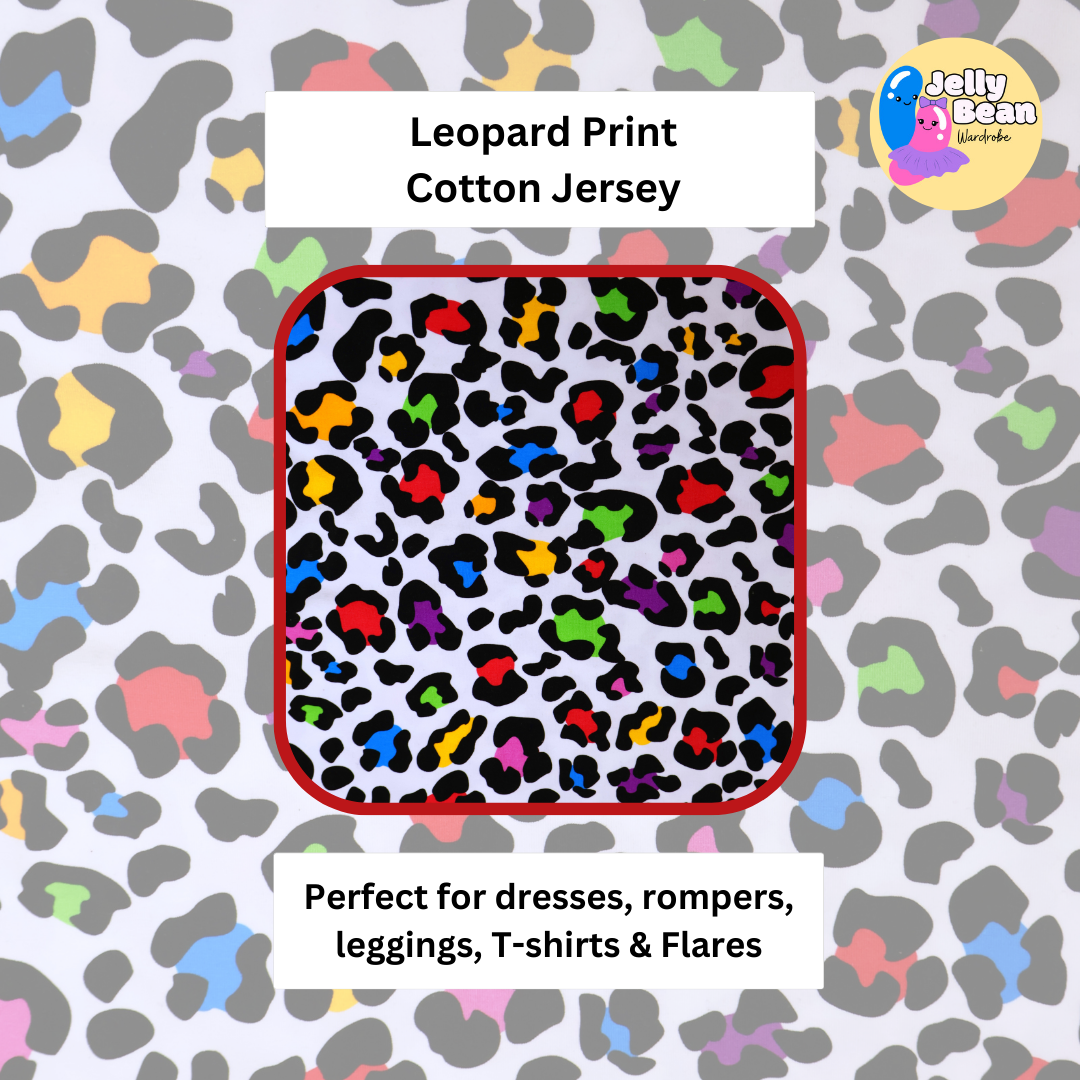 Leopard print - Jersey perfect for kids clothing - dresses, rompers, leggings, T-shirts, Flares