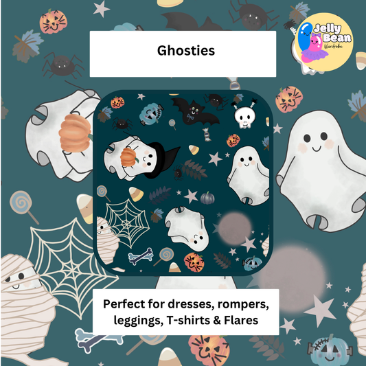 Ghosties – Handmade Halloween Kids Clothing | Custom Order | Cotton jersey perfect for kids leggings, rompers, T-shirts and dresses