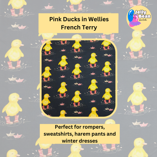 Pink ducks in wellies - French Terry perfect for unique custom kids clothing - rompers, sweatshirts, harem pants, dresses