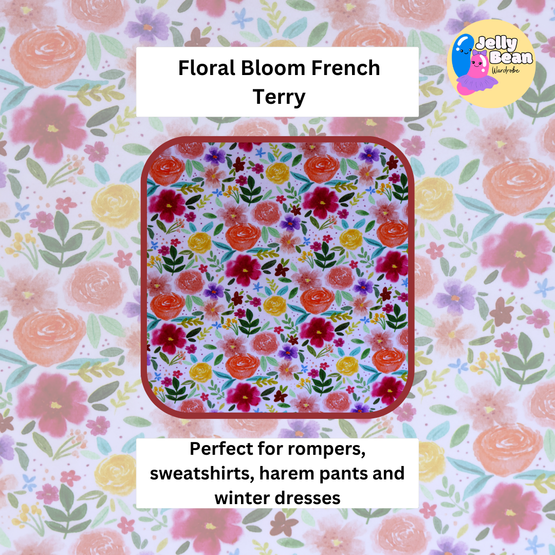 Floral bloom - French terry perfect for kids clothing – Rompers, Sweatshirts, Harem pants, Dresses