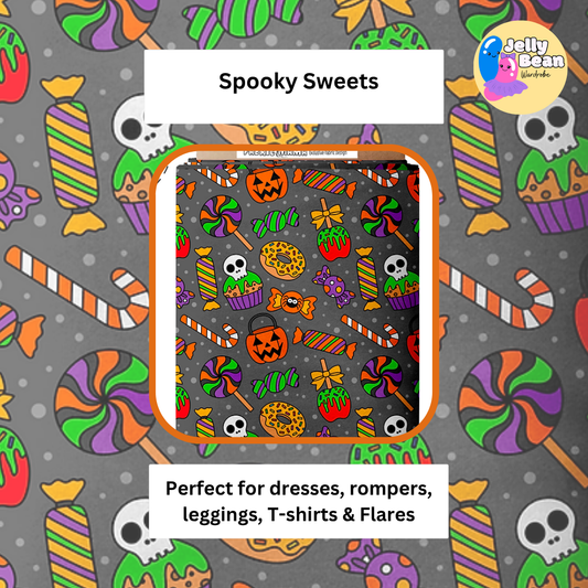 Spooky Sweets – Handmade Halloween Kids Clothing | Custom Order | Cotton jersey perfect for kids leggings, rompers, T-shirts and dresses
