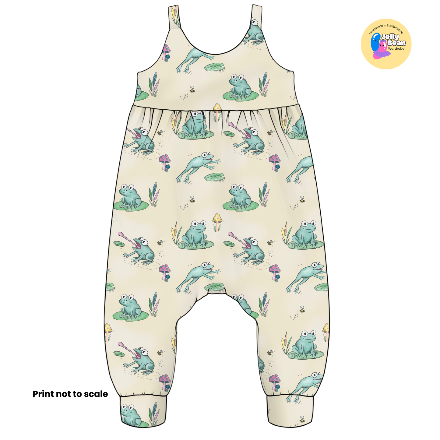 Pond Life Frog Print Fabric – Handmade Baby & Children’s Clothing (Dresses, Rompers, T-Shirts UK)