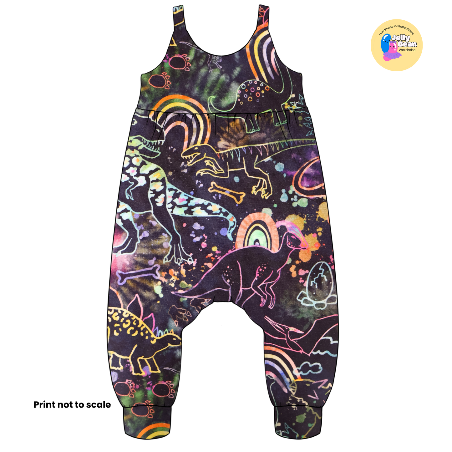 Rainbow dinosaur  - Jersey perfect for kids clothing - children's dresses, rompers, leggings, T-shirts, Flares