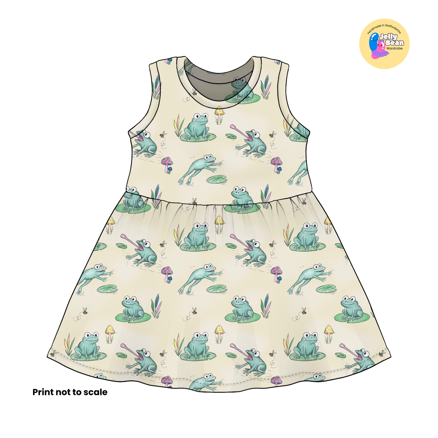 Pond Life Frog Print Fabric – Handmade Baby & Children’s Clothing (Dresses, Rompers, T-Shirts UK)