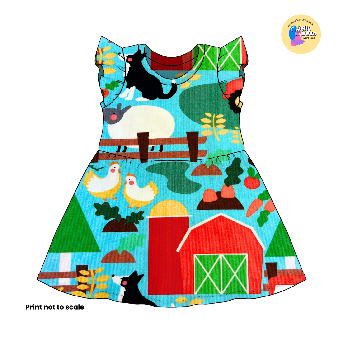 Farm yard Bright  - Jersey perfect for kids clothing - children's dresses, rompers, leggings, T-shirts, Flares