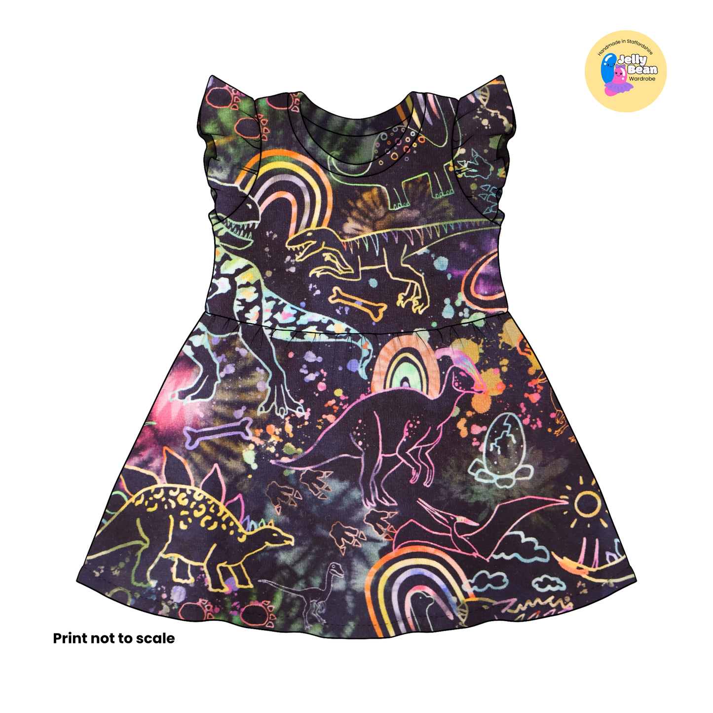 Rainbow dinosaur  - Jersey perfect for kids clothing - children's dresses, rompers, leggings, T-shirts, Flares