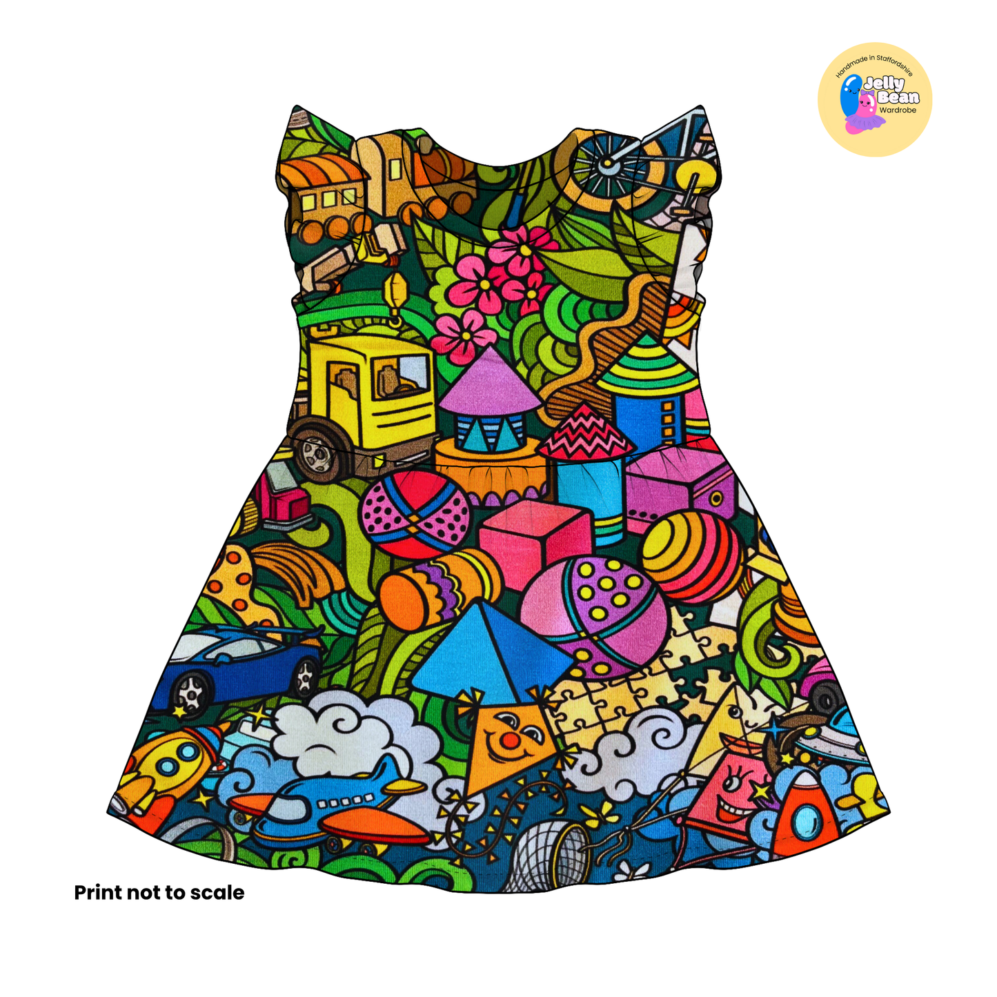 Toy Town - Jersey perfect for kids clothing - dresses, rompers, leggings, T-shirts, Flares