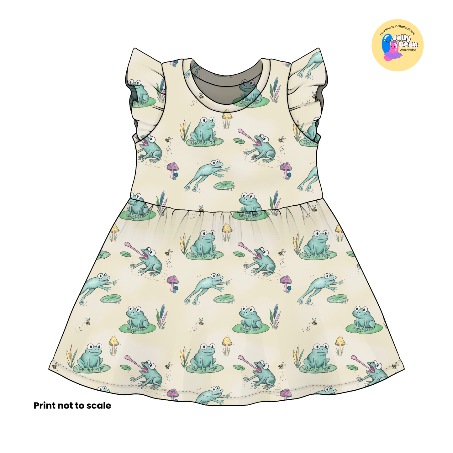 Pond Life Frog Print Fabric – Handmade Baby & Children’s Clothing (Dresses, Rompers, T-Shirts UK)