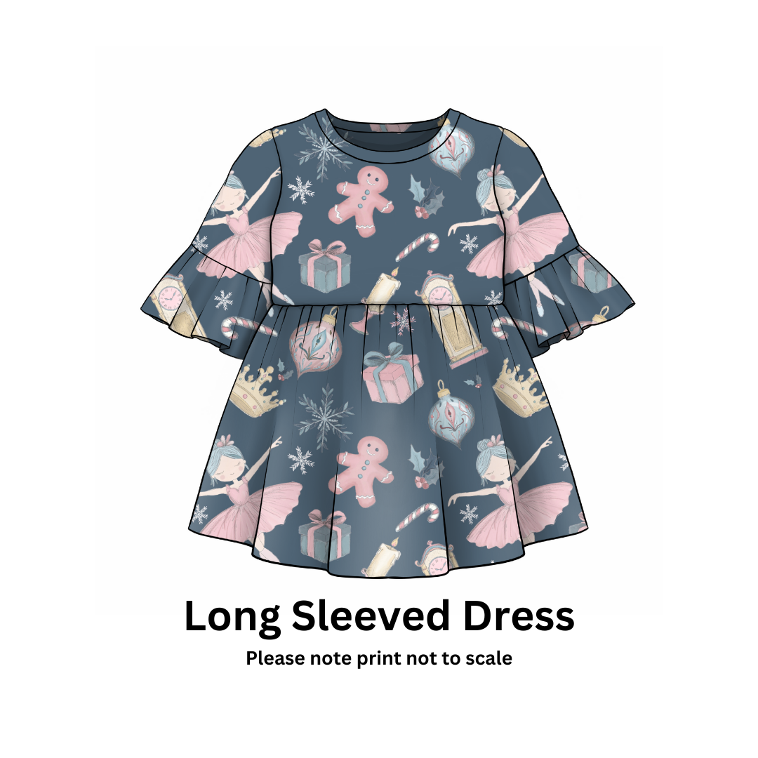 Long-sleeved dress with festive Ballerina Christmas print
