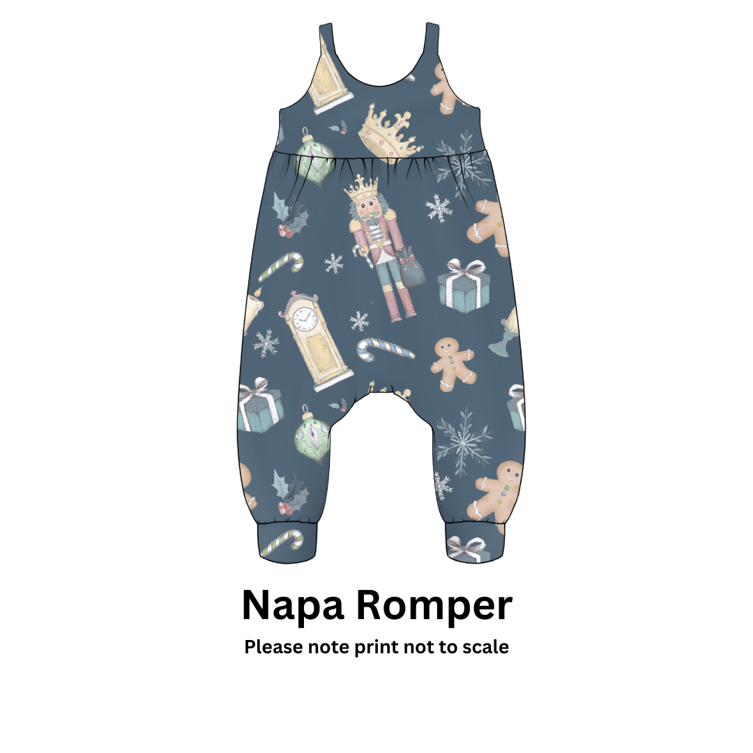 Napa Romper with nutcracker themed pattern 