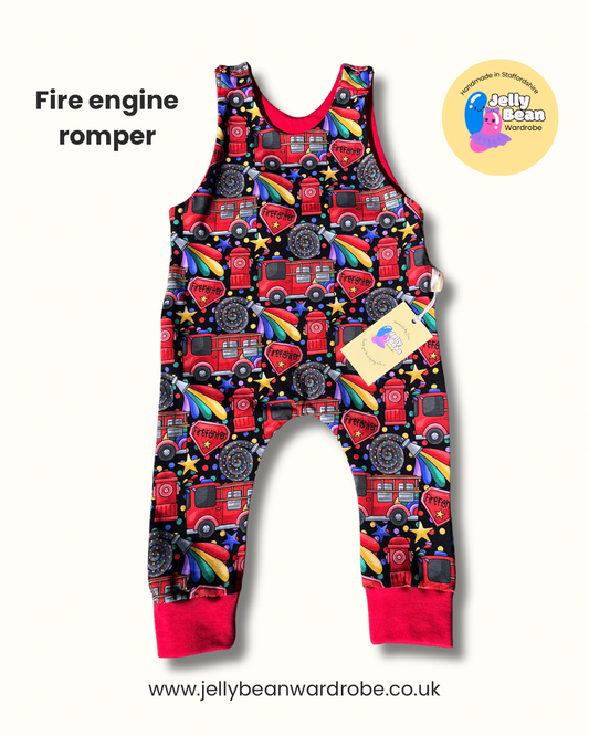 Baby romper - fire engine romper - Handmade UK