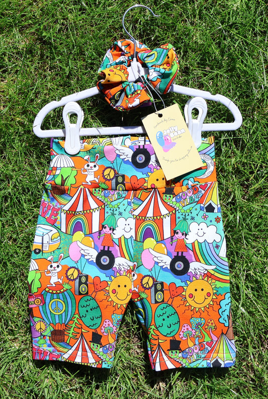 Carnival Fun Cycle Shorts and Matching Scrunchie Set