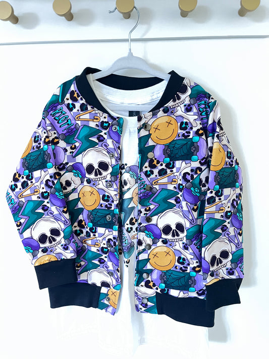 Skater and skull alternative handmade bomber jacket made in the UK 