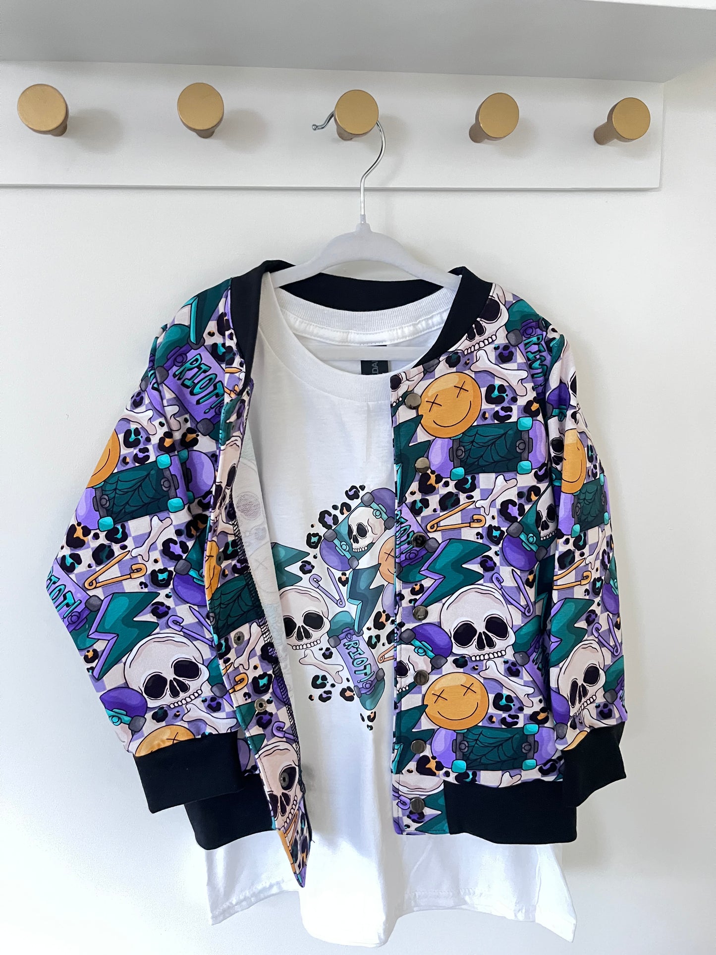 Skater and skull alternative handmade bomber jacket made in the UK 