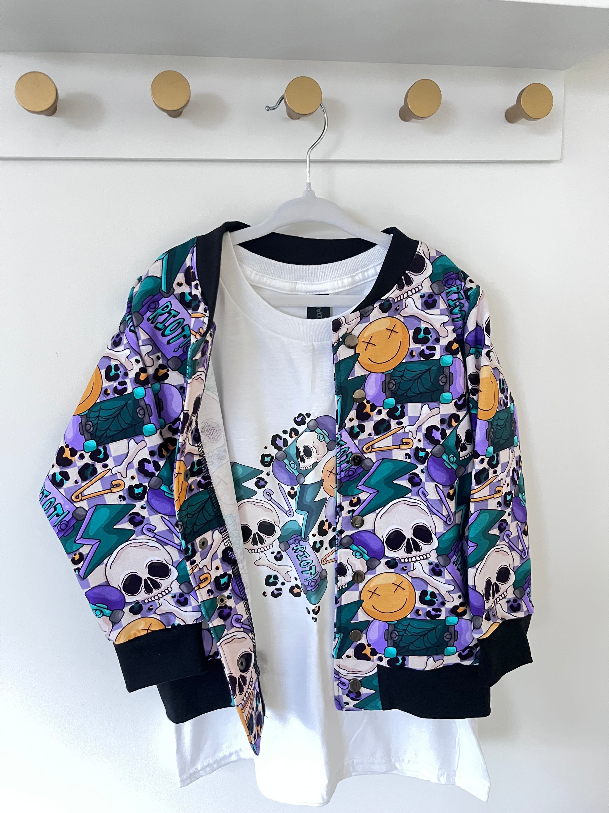 Skater and skull alternative handmade bomber jacket made in the UK 