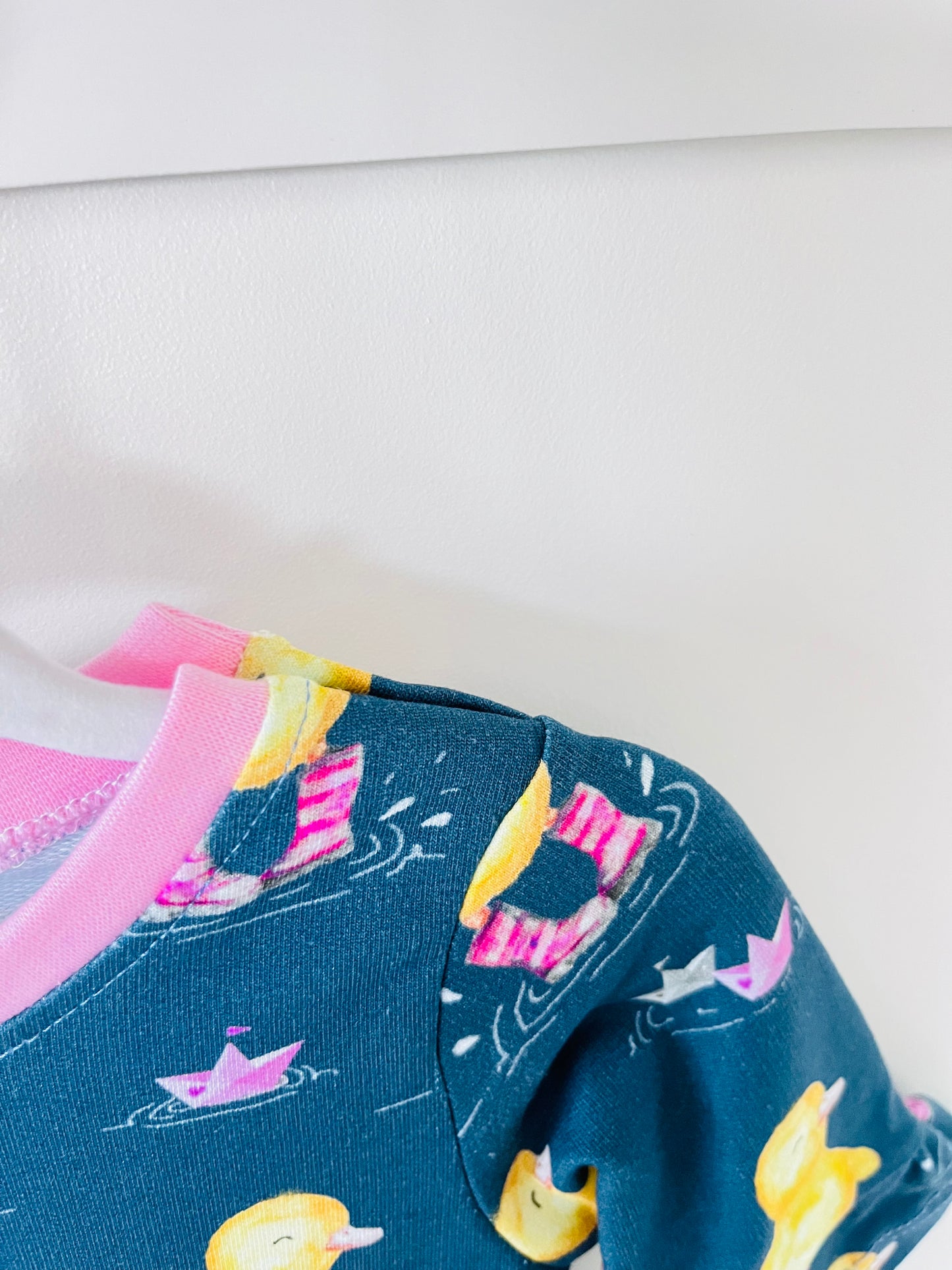 Pink Ducks In Wellies Baby and Toddler Gathered Long Sleeve Dress Ready To Ship