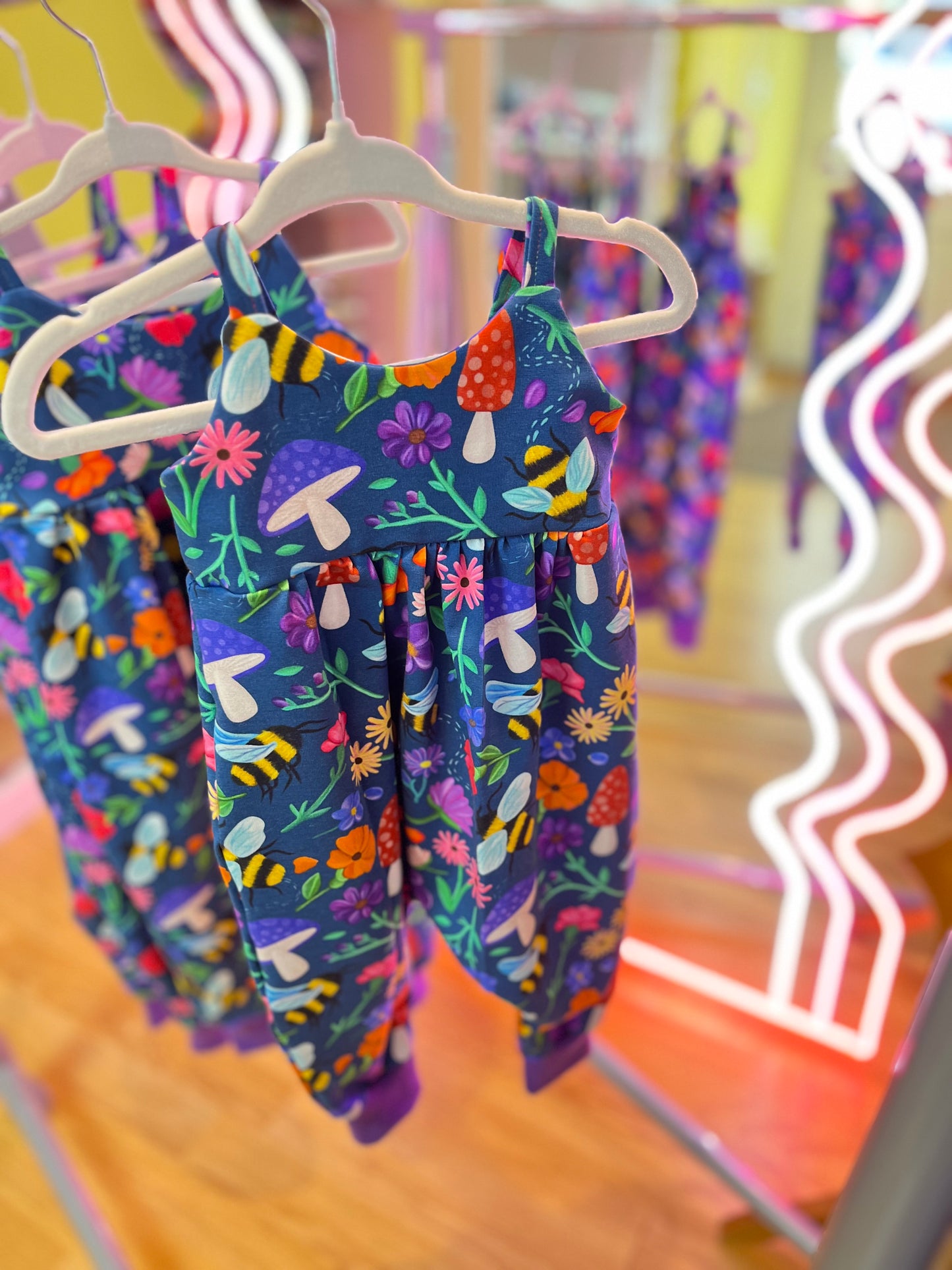 Handmade Baby Romper – Bee & Mushroom Print – UK