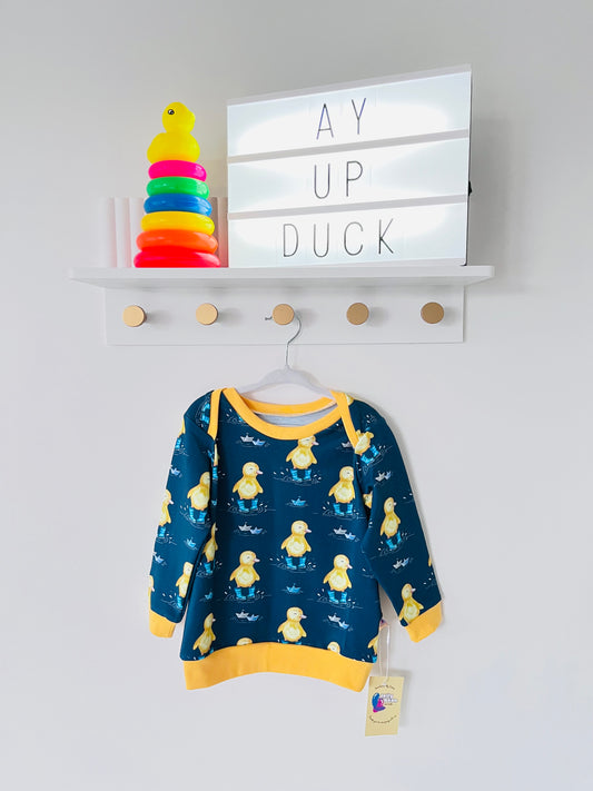 Ducks in wellies baby and toddler sweatshirt jumper ready to post