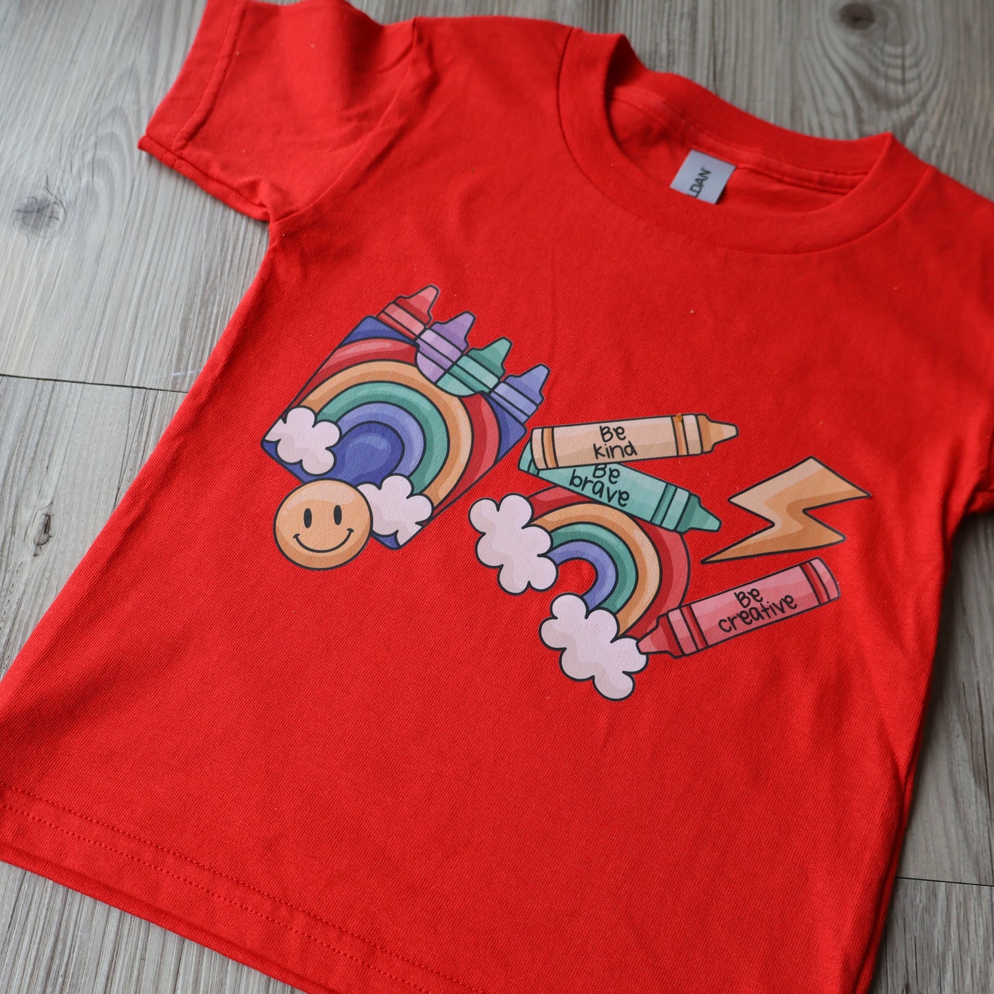 Rainbow Crayon printed red T-shirt